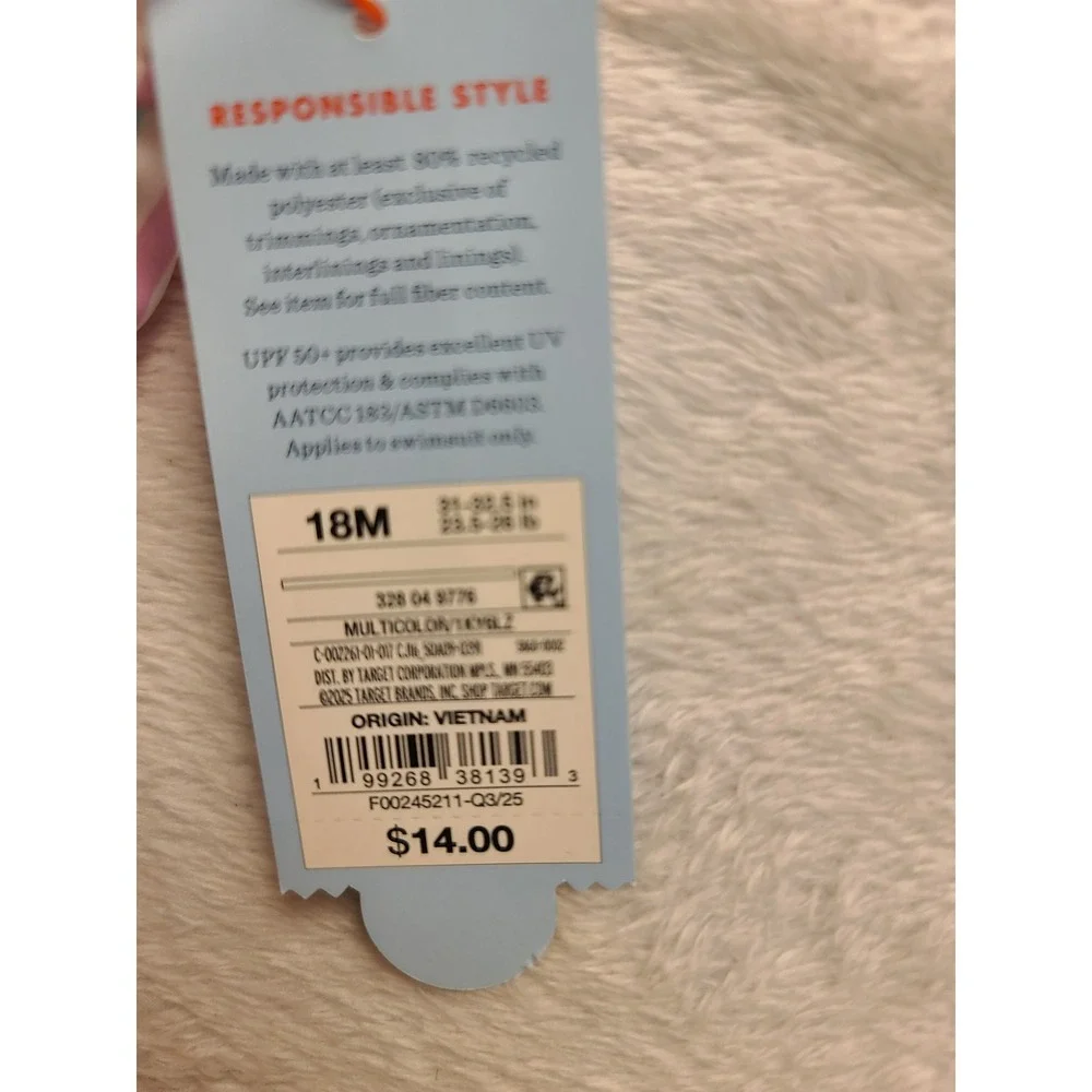 Cat & Jack Toddler Girls 18M Striped One Piece Swimsuit UPF 50+ Pink Teal NWT